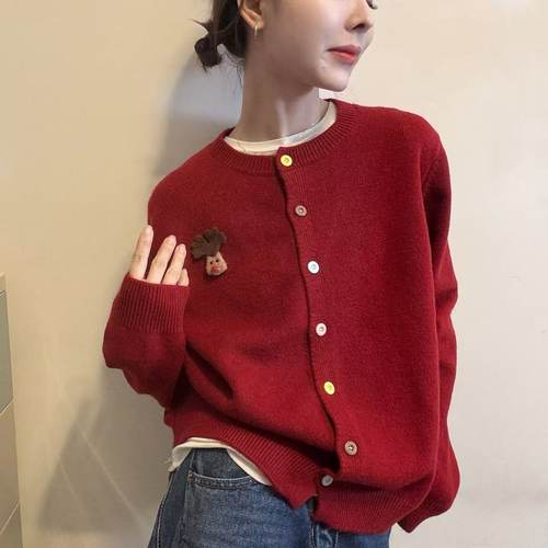 BADX正品韩系卡通图片毛衣外套女25冬季宽松显瘦百搭针织开衫上衣