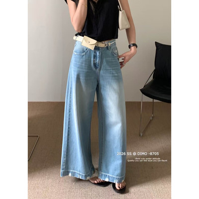 DIMO8705韩版高腰宽松阔腿牛仔裤女2026春季新款百搭显瘦直筒裤潮
