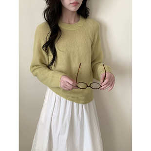 BADX正品小羊驼绒毛衣女2026新款韩系宽松慵懒风圆领套头针织上衣