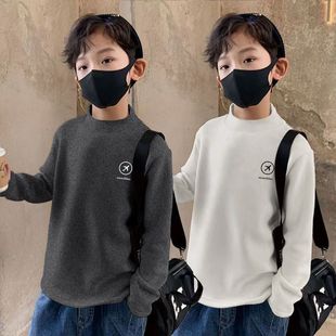 T恤半高领保暖儿童时尚 中大童长袖 百搭上衣 打底衫 男童德绒秋冬款