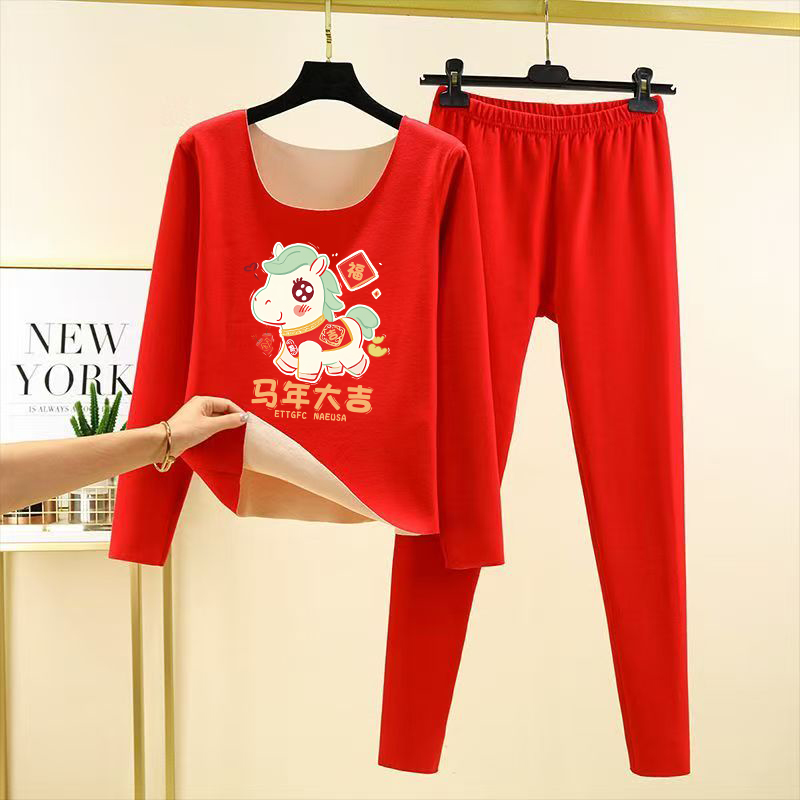 儿童睡衣秋衣秋裤德绒保暖套装新款男童女童宝宝红色秋内衣本命年