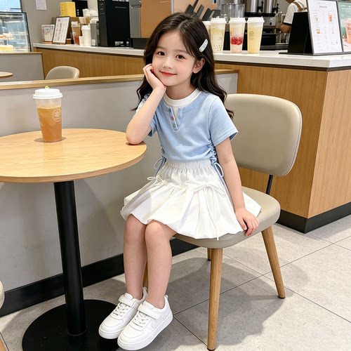 2026夏季新款女童甜美风套装中大童时尚假两件上衣半身裙两件套