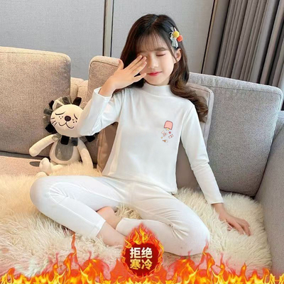 儿童德绒加绒保暖内衣套装男女童薄款加绒半高领宝宝打底衫秋衣裤
