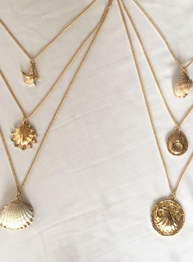 天然贝壳包金度假风海洋生物吊坠