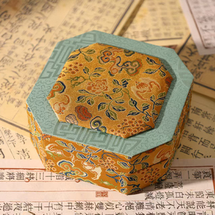 高档八角首饰包装盒手镯盒包装宋锦刺绣锦盒玉镯锦盒包装盒可定制