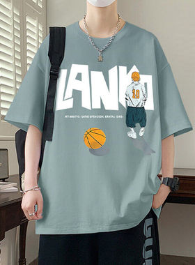 T09 爆款100%纯棉短袖青少年学生休闲阔版五分袖T恤