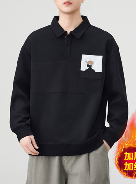 F025 重磅加绒翻领长袖polo衫男秋冬新款宽松百搭上衣  常规54