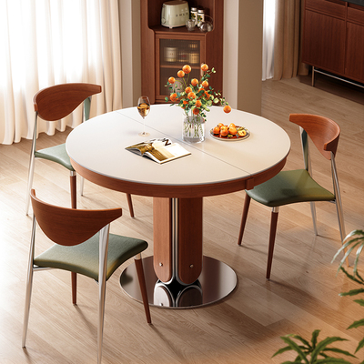 实木岩板可折叠椭圆餐桌家用