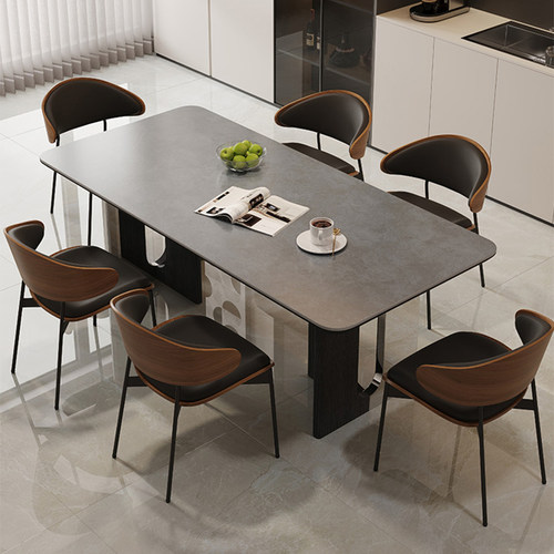 复古风岩板餐桌现代简约黑色家用
