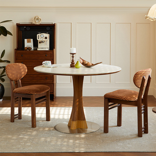 梵创 岩板餐桌小户型白蜡木岩餐桌胡桃色家用轻奢高级感餐桌椅子