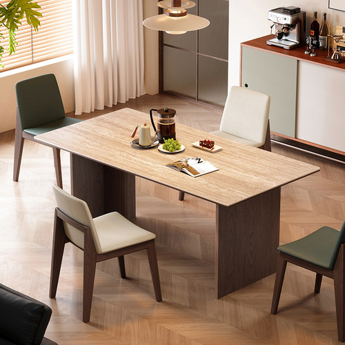 中古风洞石岩板餐桌客厅小户型款