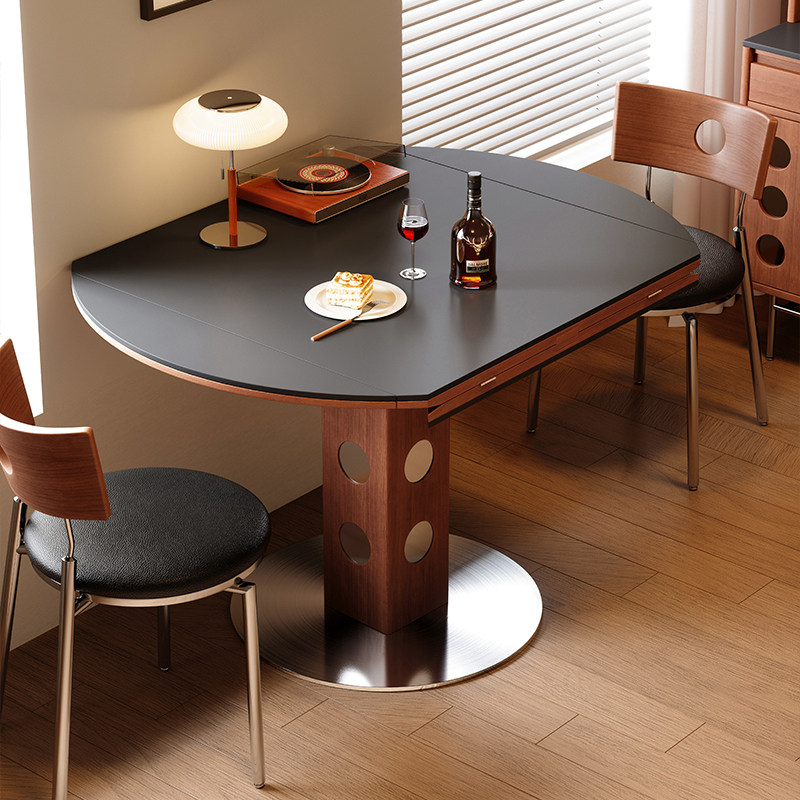 梵创 德利丰岩板餐桌可变圆桌小户型家用中古风靠墙椭圆形饭桌椅,住宅家具,岩板餐桌,淘宝优惠券,粉丝福利购,淘宝优惠卷