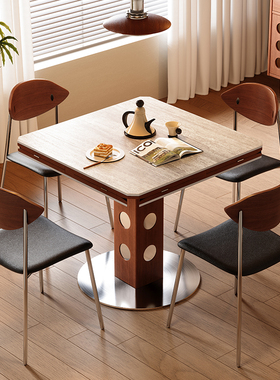 梵创 岩板餐桌可变圆桌家用小户型多功能包豪斯正方形饭桌椅组合