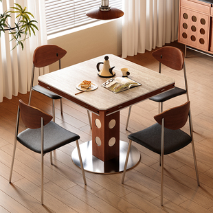 梵创 岩板餐桌可变圆桌家用小户型多功能包豪斯正方形饭桌椅组合