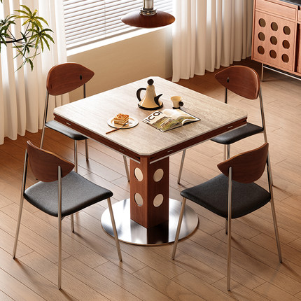 梵创 岩板餐桌可变圆桌家用小户型多功能包豪斯正方形饭桌椅组合