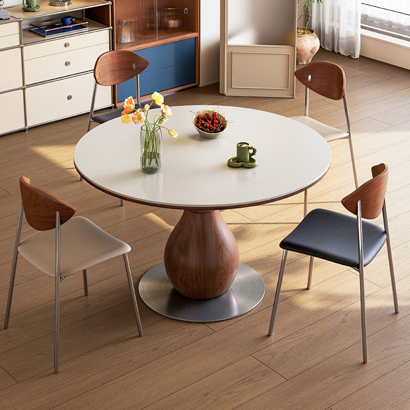 梵创 中古风岩板圆形餐桌轻奢高级感小户型包豪斯全托饭桌椅组合,住宅家具,岩板餐桌,淘宝优惠券,粉丝福利购,淘宝优惠卷