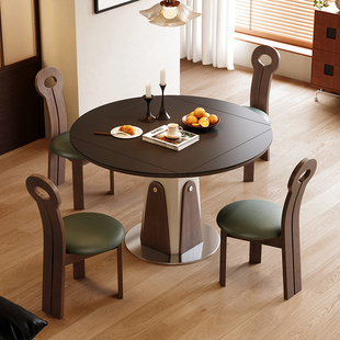 梵创 电磁炉折叠餐桌中古风轻奢现代洽谈桌椅方可变圆小户型家用