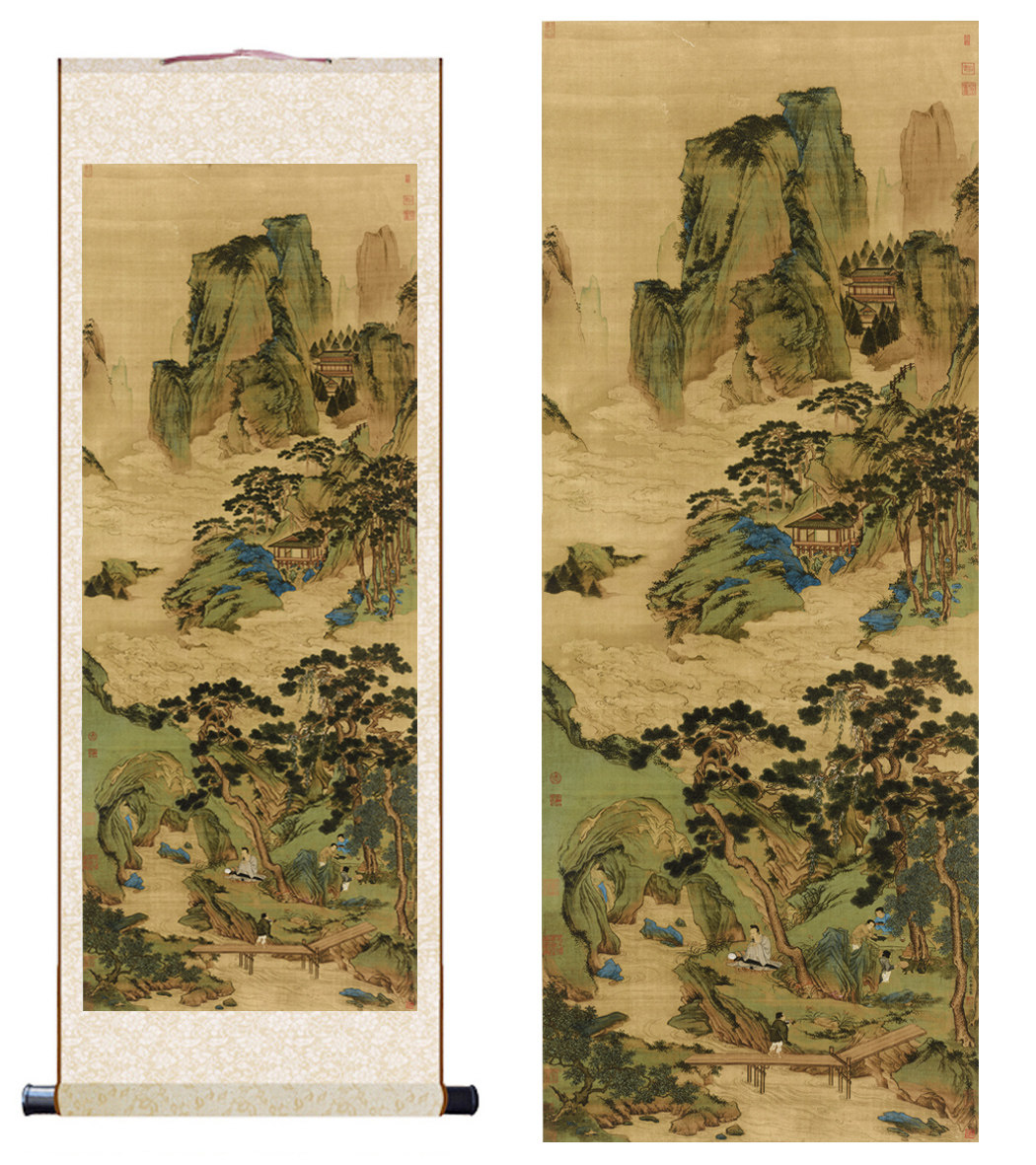 明仇英玉洞仙源图真迹复制卷轴画装饰画故宫博物院青绿山水名画