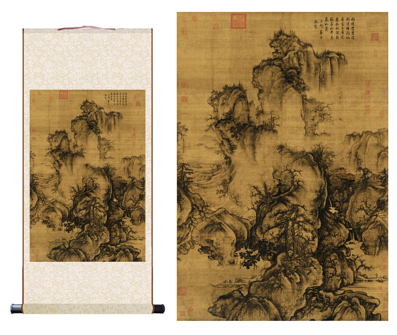 宋郭熙早春图名画真迹复制品仿古画卷轴画中式卷轴书房玄关山水画