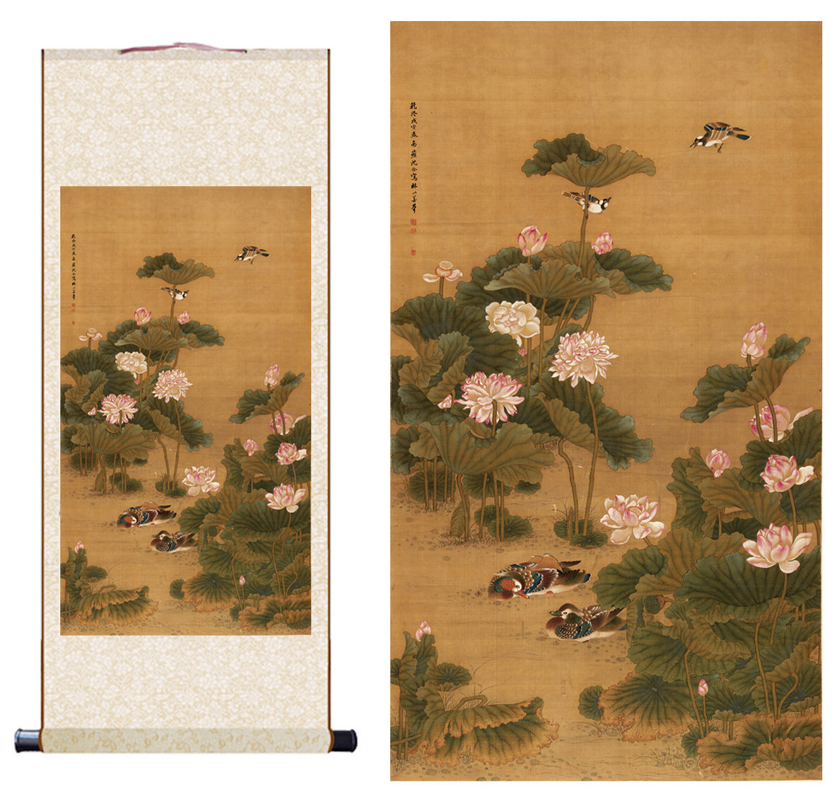 清 沈铨 荷花鸳鸯图国画名画微喷打印卷轴画仿古画卷轴装饰挂画