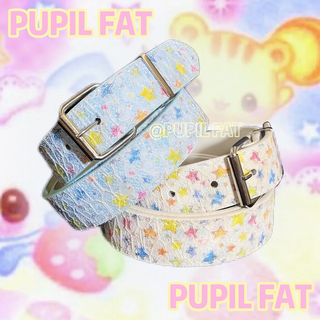 PUPIL FAT原创腰带闪粉彩色星星皮革白色蓝色甜酷可爱千禧涩谷