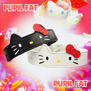 PUPILFAT自制黑白kitty皮革choker项圈童趣古早项链可爱双面可戴