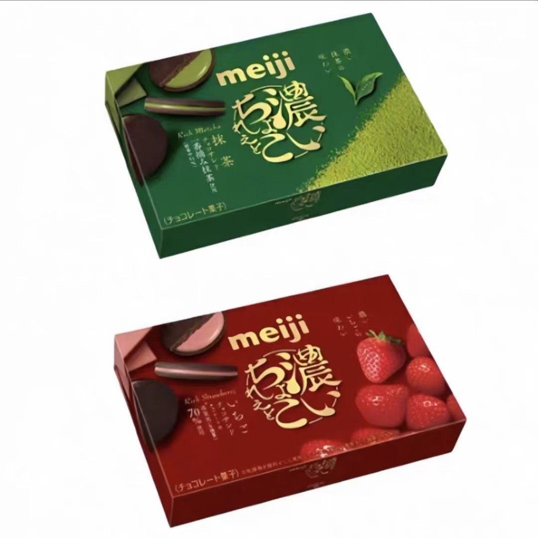 日本meiji明治特浓抹茶夹心饼干草莓味抹茶味零食饼干