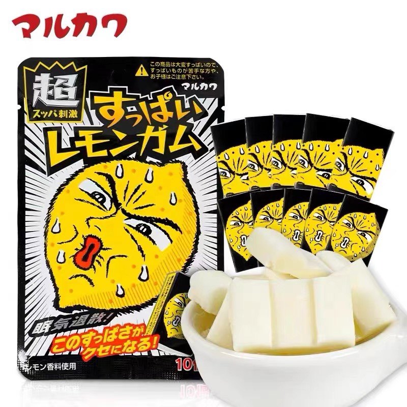 日本进口MARUKAWA丸川超酸柠檬味口香糖酸味泡泡糖变态酸提神整蛊