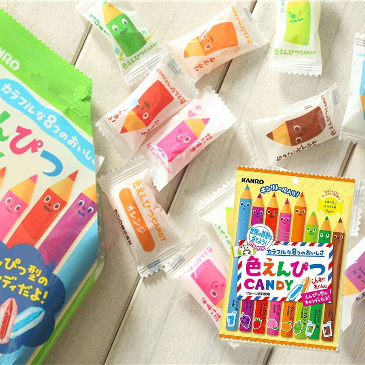 日本进口糖果 kanro甘露铅笔糖 8种口味彩色儿童趣味水果糖80g