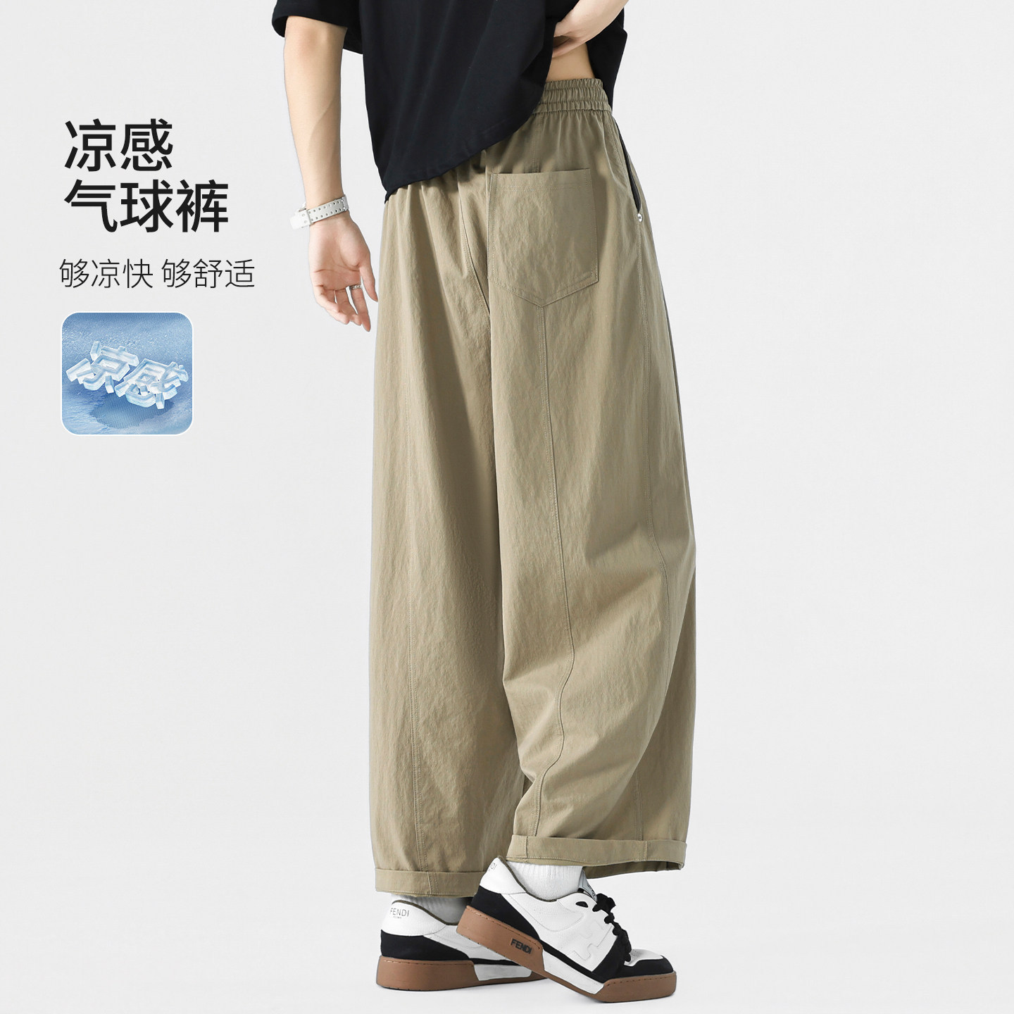 凉感莱赛尔裤子夏季天丝薄款休闲裤男款阔腿气球裤垂感速干九分裤图片