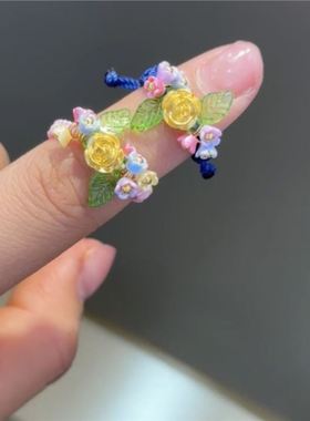 小红书爆款玫瑰花戒指调节指环编织mini小花气质闺蜜礼物KT女友