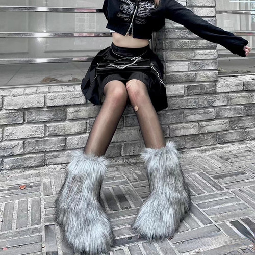 y2k毛毛雪地靴中筒靴套筒加厚