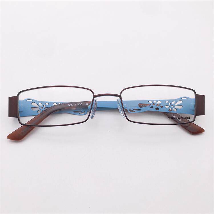 外贸原单德国订单红咖色合金全框方框近视眼镜架女镂空雕花镜腿