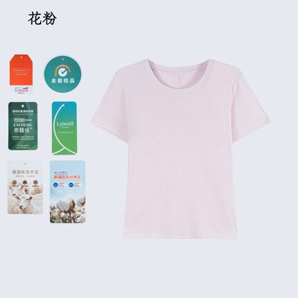 2026新款天丝羊毛后背拼缝圆领短袖T恤女宽松显瘦休闲上衣9H2701
