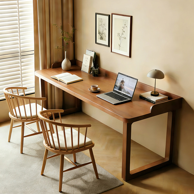 实木双人电脑桌家用带围挡一体组合写字桌靠墙中古风卧室书桌高级,住宅家具,电脑桌,淘宝优惠券,粉丝福利购,淘宝优惠卷