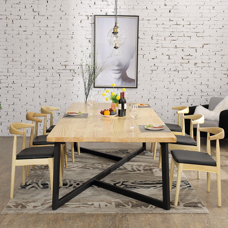 北欧家用饭桌实木loft餐桌美式工业风长方形简约现代餐桌椅组合