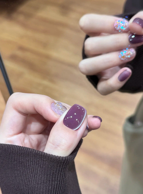 【芋泥波波】手工穿戴甲玻璃珠紫色显白猫眼可拆卸假指甲定制美甲