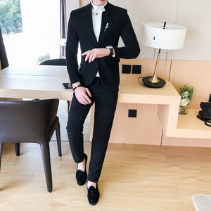 男士修身纯色西服两件套P160图片