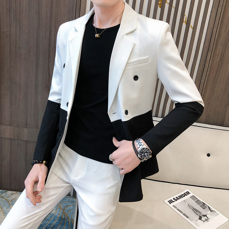 青年双色拼接西服套装P160,男装西服套装,星座407-1