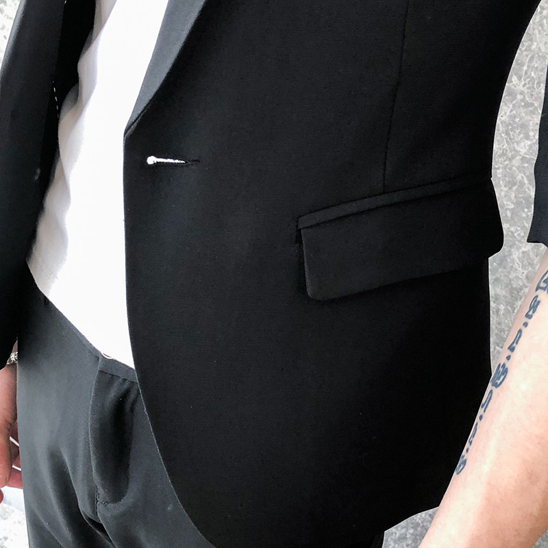 男士短款立领纯色西服胸口徽章套装P135,男装西服,星座407-1