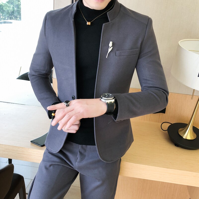 风男士修身商务中山立领套装西服P170,男装西服,星座407-1