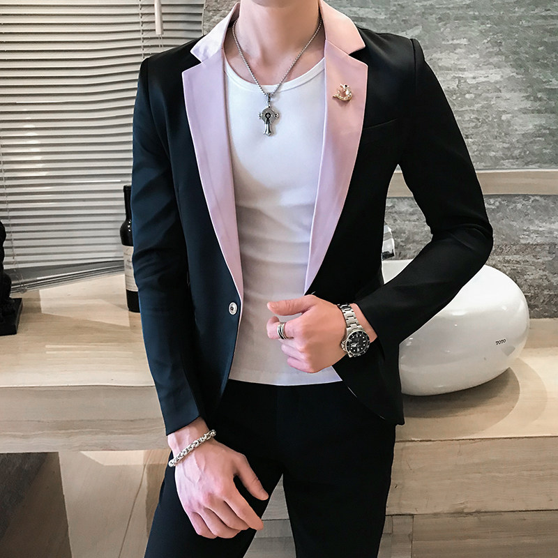 男士修身长袖休闲潮流单排扣小西装外套上衣P115,男装西服,星座407-1