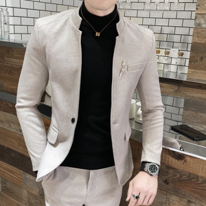 风男士修身商务中山立领套装西服P170图片
