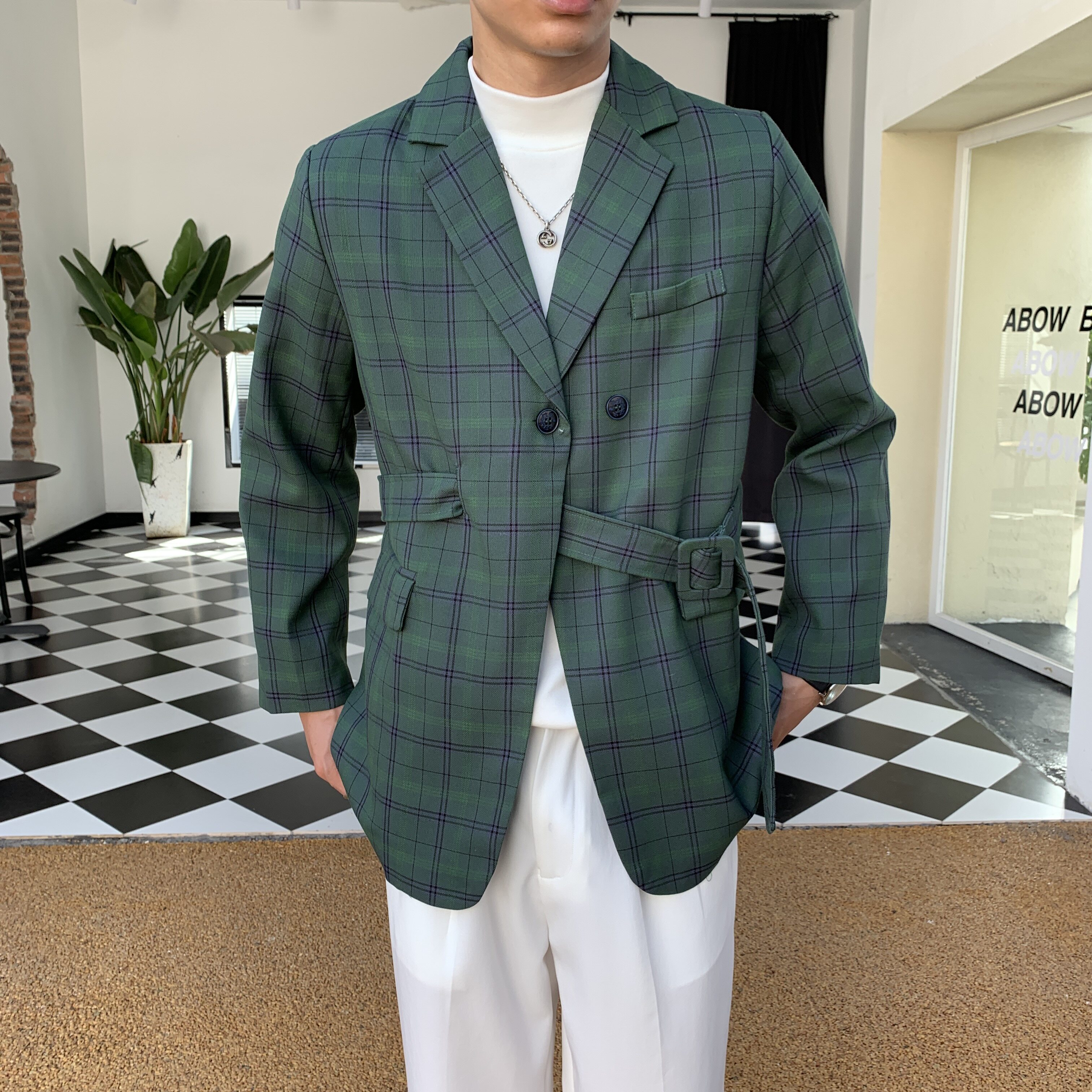 格子飘带男士时尚西服P160,男装西服,星座407-1