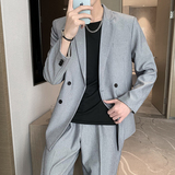 秋季青年商务双排口时尚纯色休闲男装西服套装P165，男装西服套装，星座407-1