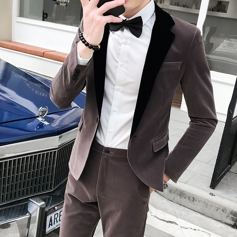 秋季红潮款韩版修身金丝绒长袖单件西服外套407-1/P105,男装西服,星座407-1