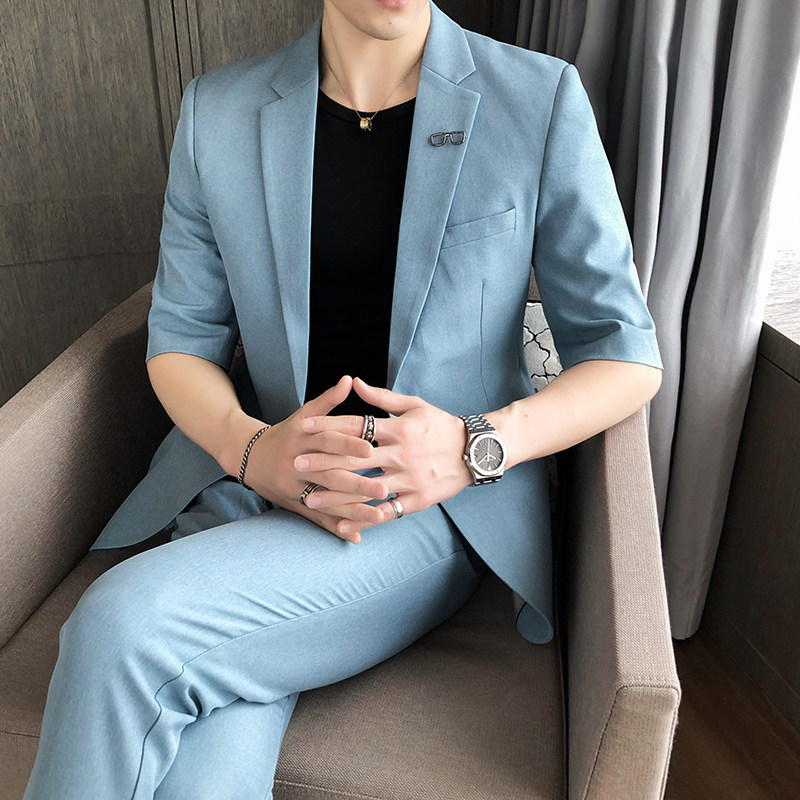 青春流行纯色休闲男士夏季修身小西装P155图片