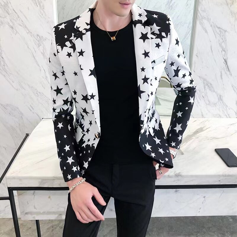 2025春季五角星印花小西装长袖外套男春季新款韩版潮百搭西服P120,男装西服,星座407-1