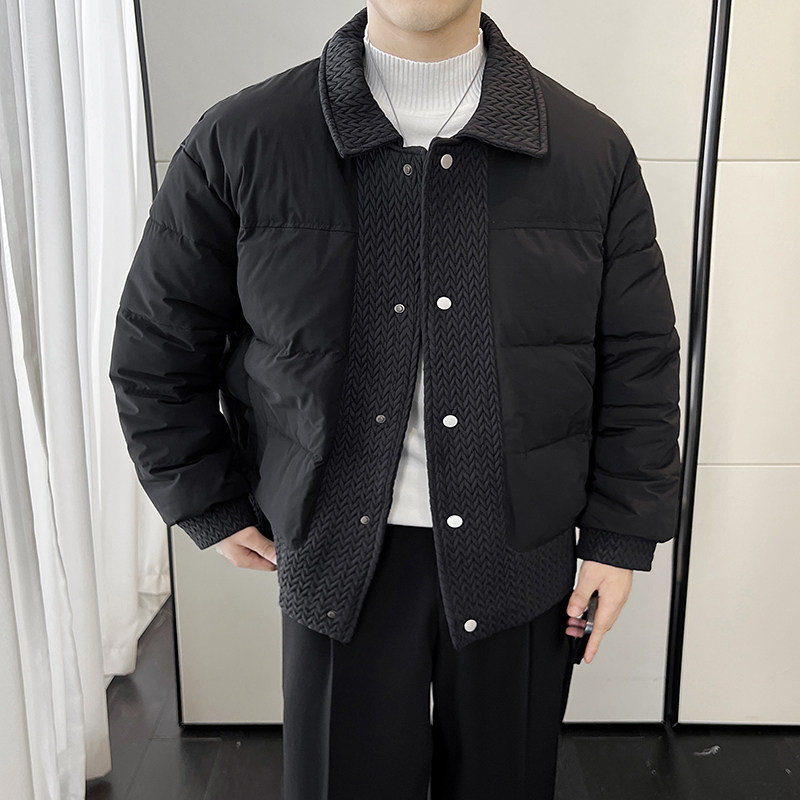 黑色男士冬季2025年新款防风假两件翻领潮流简约百搭冬装外套P120,女装短外套,星座407-1