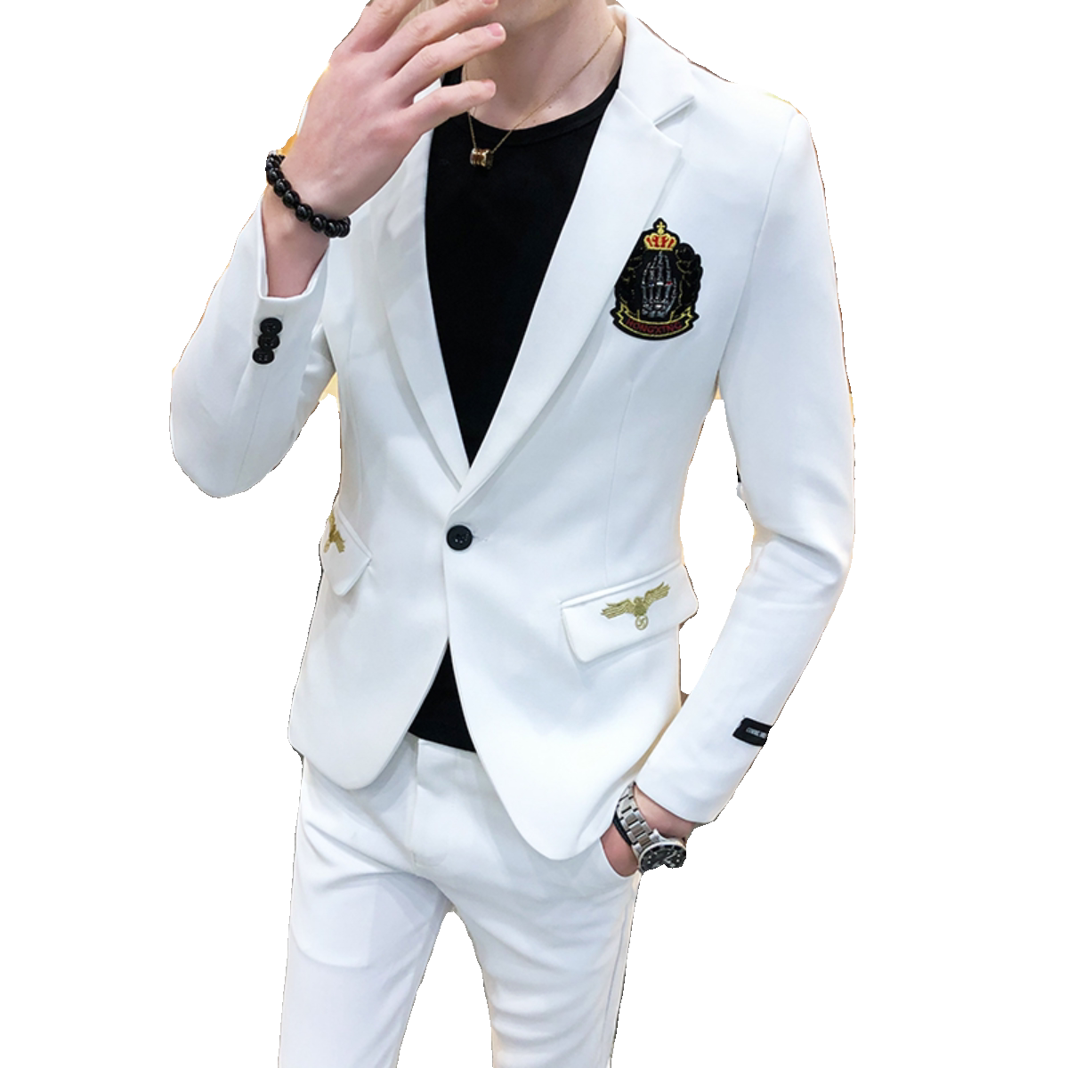 男士英伦风修身刺绣西服套装P155,男装西服套装,星座407-1